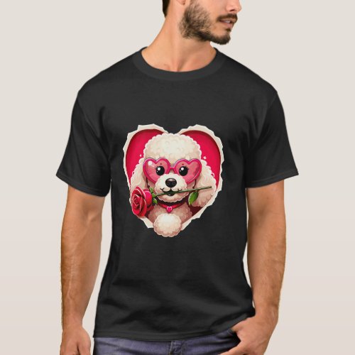 Fun Cute Poodle Dog Heart Glasses Lover Rose Valen T_Shirt