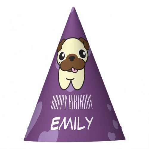 Fun  Cute Pug Purple Heart Design Party Hat