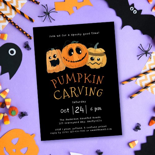 Fun Cute Pumpkin Carving Halloween Party Invite