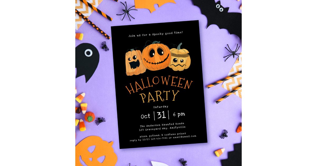 Fun Cute Pumpkin Jack O'Lantern Halloween Party Invitation | Zazzle