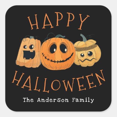 Fun Cute Pumpkin Jack OLantern Halloween Party Square Sticker