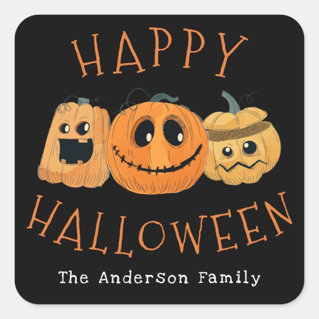 Fun Cute Pumpkin Jack O'Lantern Halloween Party Square Sticker (Front)