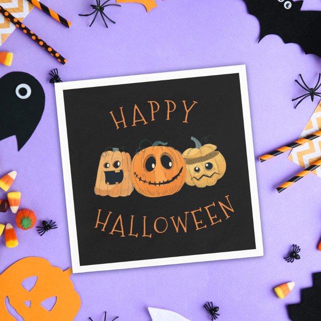 Fun Cute Pumpkin Jack O'Lanterns Halloween Party Napkins (Creator Uploaded)