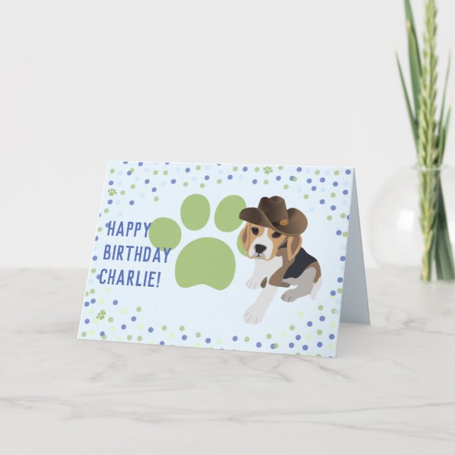 FUN CUTE PUPPY HAT PAWPRINT DOG LOVERS BIRTHDAY CARD (Front)