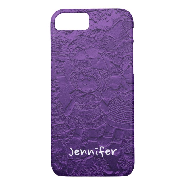 Fun, Cute Purple Rag Dolls, with Personalized Name Case-Mate iPhone Case (Back)
