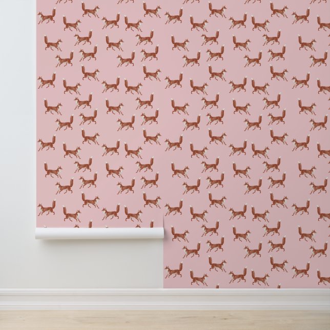Fun Cute Red Fox Pattern on Pink Wallpaper (Application)