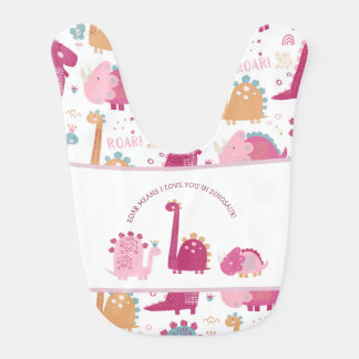 Fun cute roar quote Dinosaur Baby girl Baby Bib