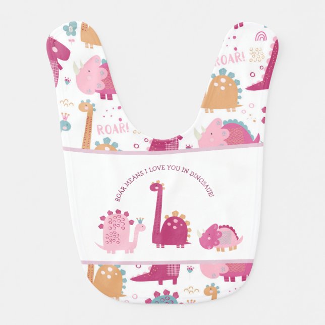  Fun cute roar quote Dinosaur Baby girl Baby Bib (Front)