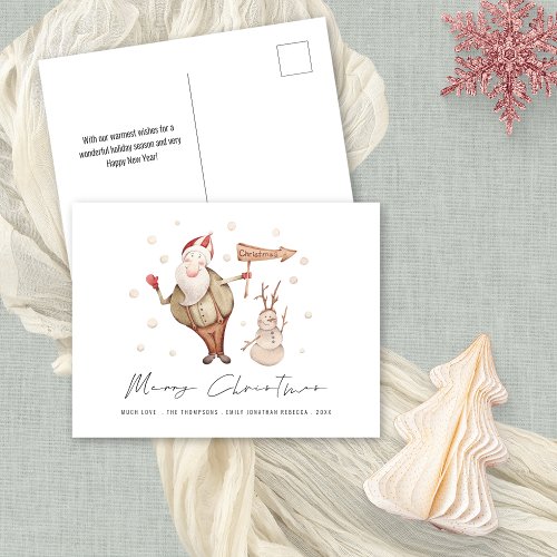 Fun Cute Santa Snowman Merry Christmas Holiday Postcard