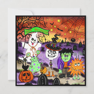 Fun Cute Spooky Ghost Halloween Holiday Card
