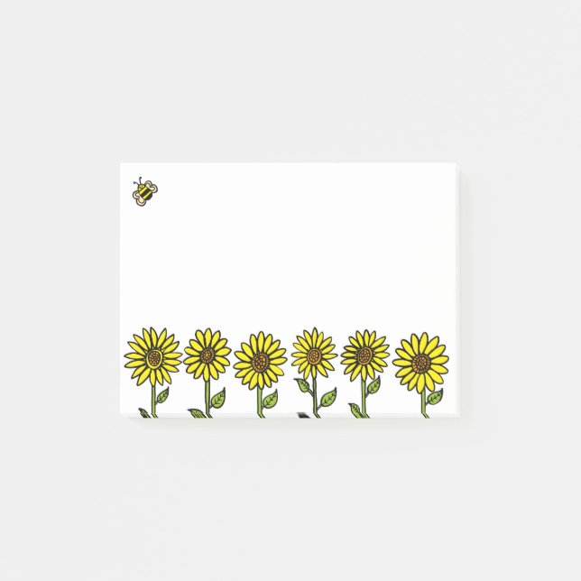 Fun Cute Sunflowers and Bumble Bee Post-it Notes (Front)