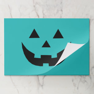Fun cute teal Jack o lantern Halloween placemats