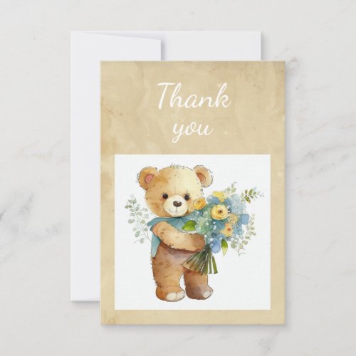 Fun Cute Teddy Bear Bouquet Flowers Thanks Thank You Card