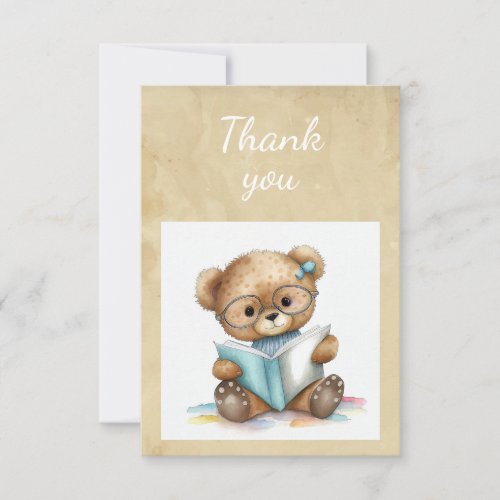 Fun Cute Teddy Bear Reading Books Thanks Thank You Card