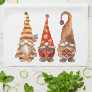 Fun Cute Three Gnomes Orange Fall Kitchen Towel