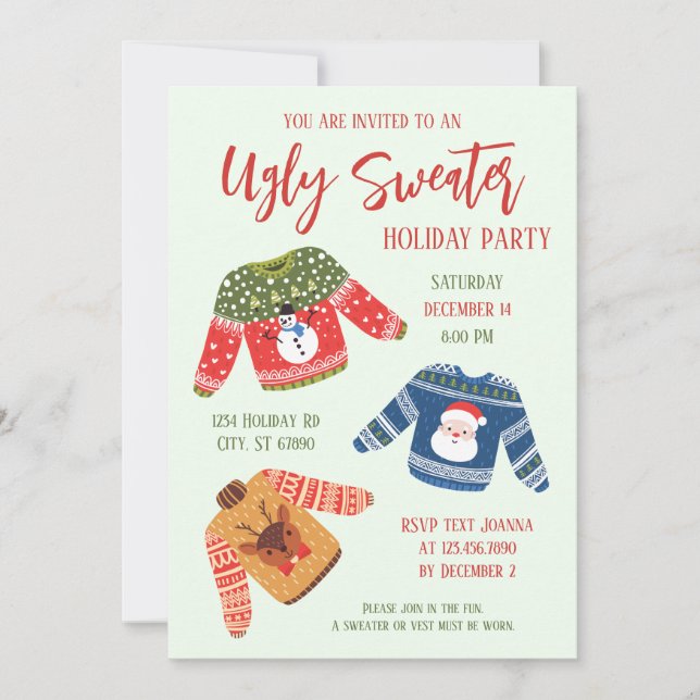 Fun Cute Ugly Sweater Christmas Party Invitation (Front)