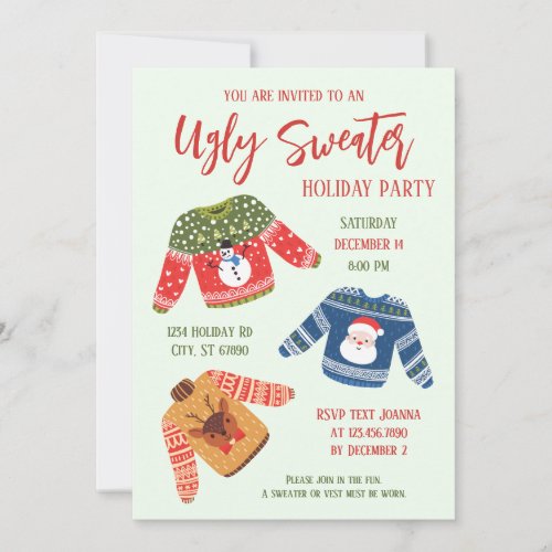 Fun Cute Ugly Sweater Christmas Party Invitation