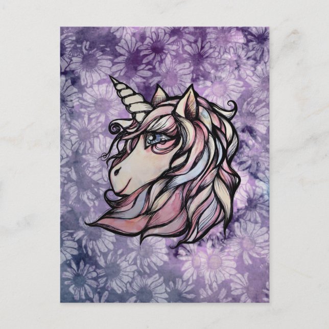 Fun cute unicorn art unicorns design postcard (Front)