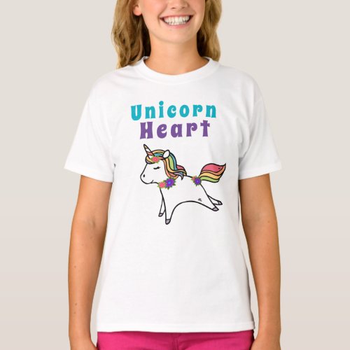 Fun cute Unicorn heart purple and pink flowers T_Shirt