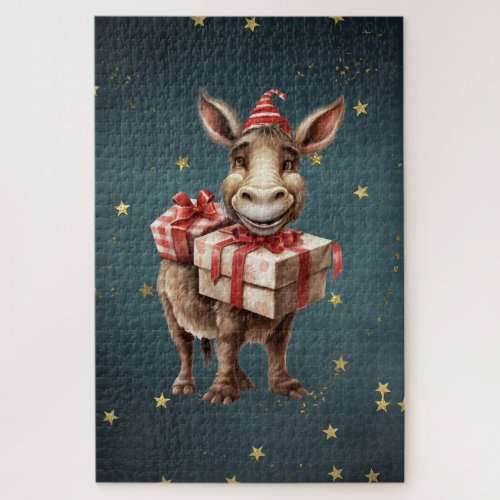 Fun cute vintage Christmas Donkey Jigsaw Puzzle