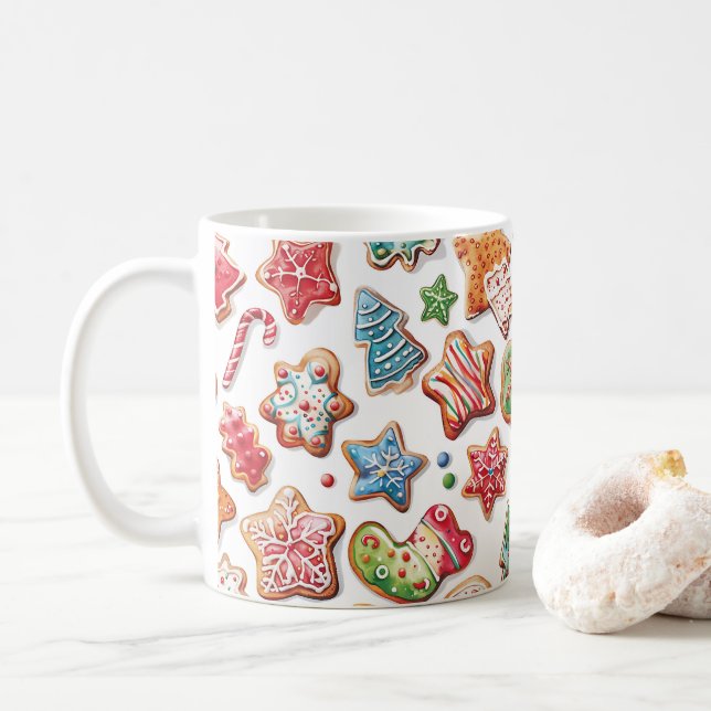 Fun Cute Watercolor Christmas Cookies Mug (With Donut)