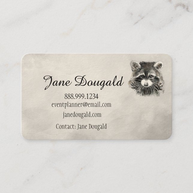 Fun Cute Watercolor Raccoon Animal Business Card (Front)