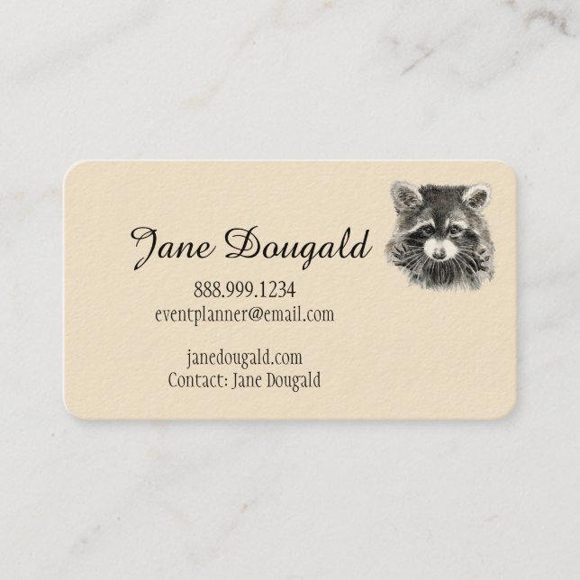 Fun Cute Watercolor Raccoon Animal Business Card (Front)