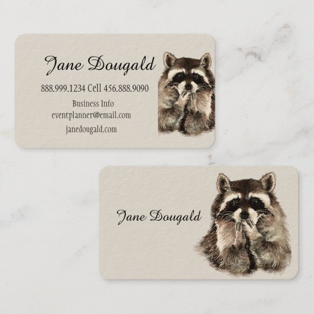 Fun Cute Watercolor Raccoon Animal Business Card (Front/Back)