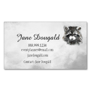 Fun Cute Watercolor Raccoon Animal Business Card Magnet