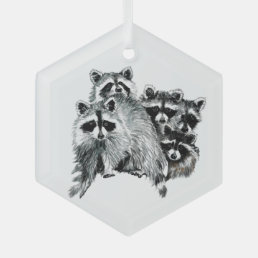 Fun Cute Watercolor Raccoon animal Wildlife Nature Glass Ornament