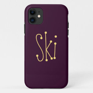 Fun Cute Whimsical SKI Text Deep Purple Background iPhone 11 Case
