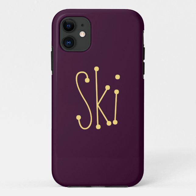 Fun Cute Whimsical SKI Text Deep Purple Background Case-Mate iPhone Case (Back)