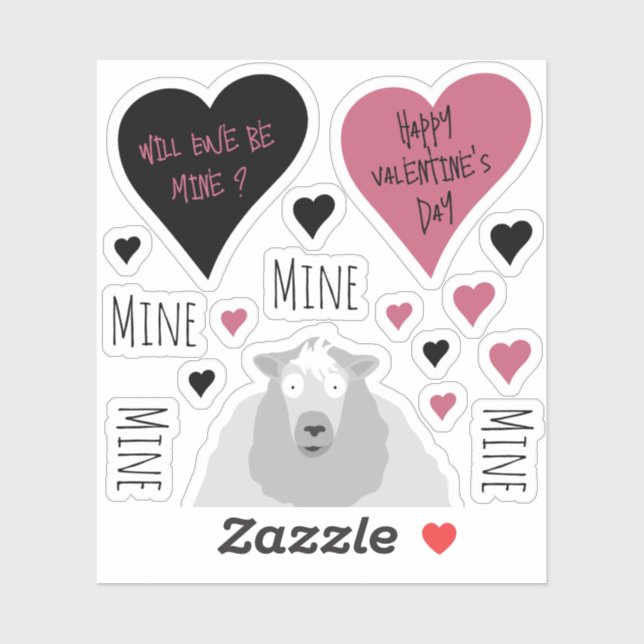 Fun Cute Will Ewe be Mine? Valentines Sticker Set (Sheet)
