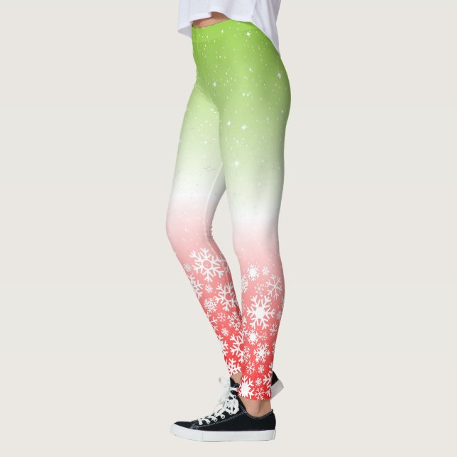 Fun Cute Winter Snowflakes Gradient Christmas Leggings (Left)