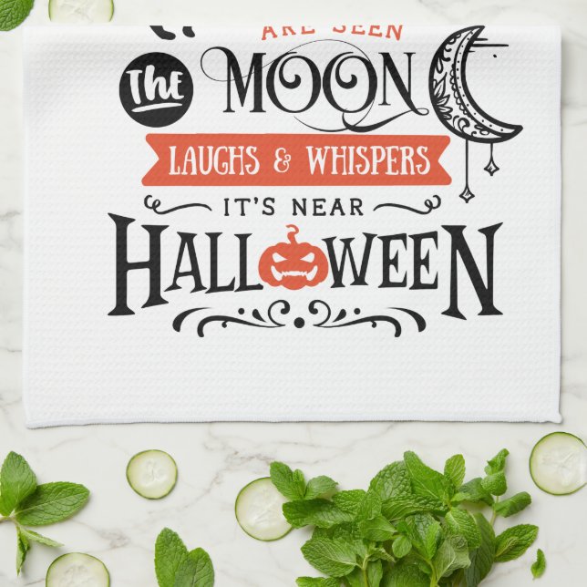 Fun Cute Witch Moon Black Cats Halloween Kitchen Towel (Folded)