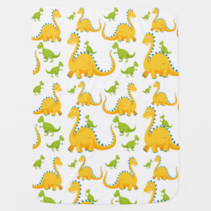 Fun Cute Yellow And Green Dinosaurs Swaddle Blanket