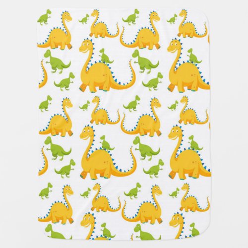 Fun Cute Yellow And Green Dinosaurs Swaddle Blanket