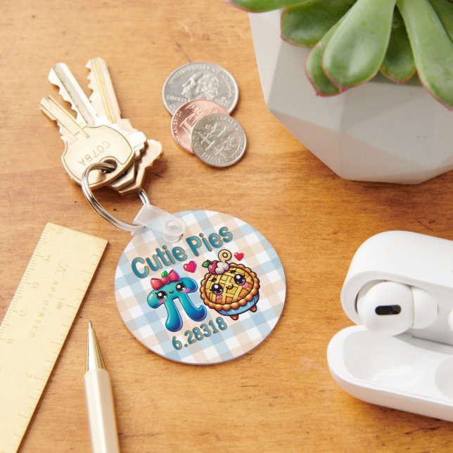 Fun “Cutie Pies” Cute Pi Symbol & Pie Pun Keychain (Desk)