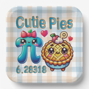 Fun “Cutie Pies” Cute Pi Symbol & Pie Pun Paper Plates