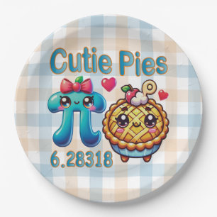 Fun “Cutie Pies” Cute Pi Symbol & Pie Pun Paper Plates