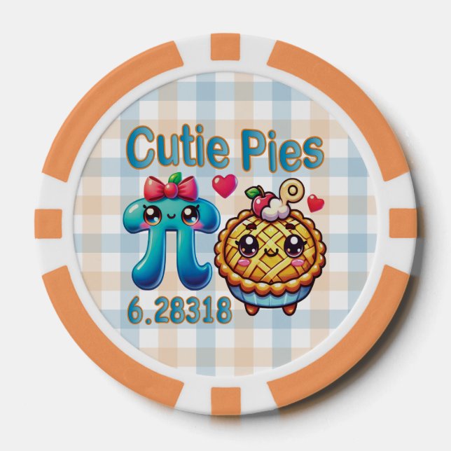 Fun “Cutie Pies” Cute Pi Symbol & Pie Pun Poker Chips (Front)