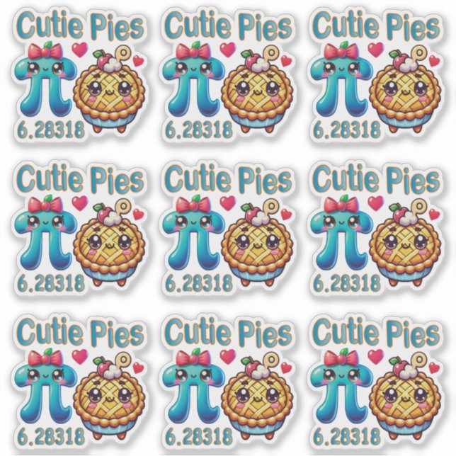 Fun “Cutie Pies” Cute Pi Symbol & Pie Pun Sticker (Front)