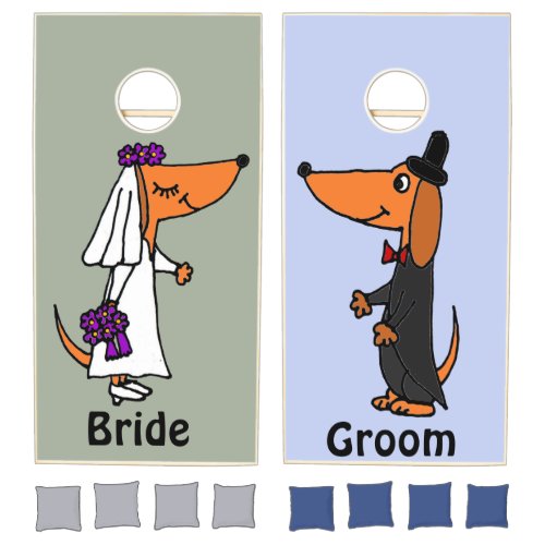 Fun Dachshund Bride and Groom Wedding Cornhole Set