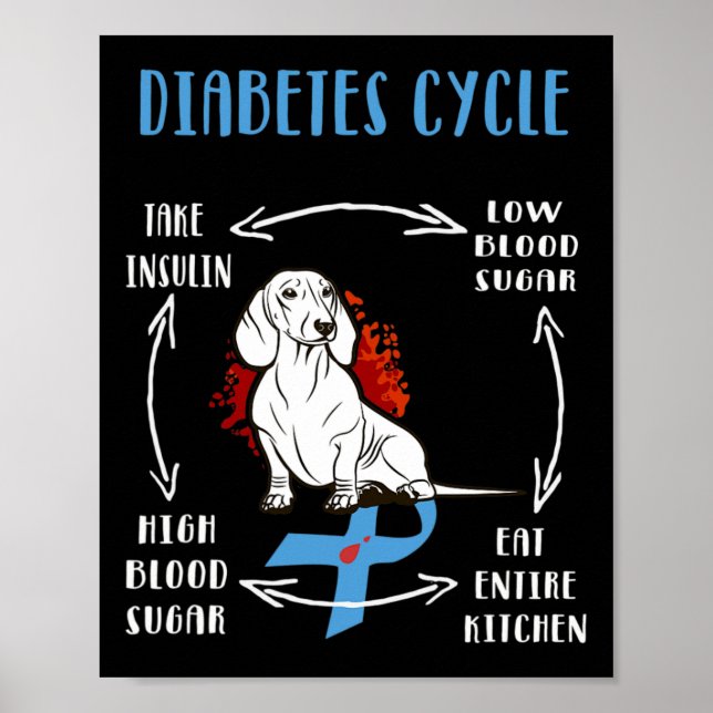 Fun Dachshund Diabetic Life Cycle Diabetes Awarene Poster (Front)