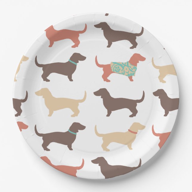 Fun Dachshund Dog Pattern Paper Plates (Front)
