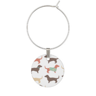 Fun Dachshund Dog Pattern Wine Charm