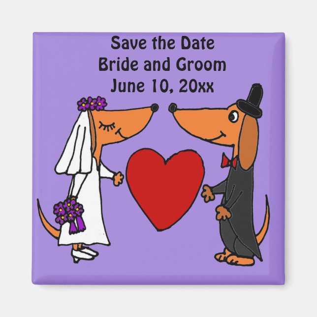 Fun Dachshund Dogs Bride and Groom Wedding Art Magnet (Front)