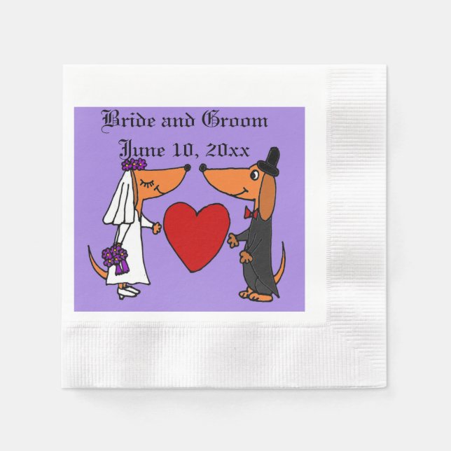 Fun Dachshund Dogs Bride and Groom Wedding Art Paper Napkins (Front)