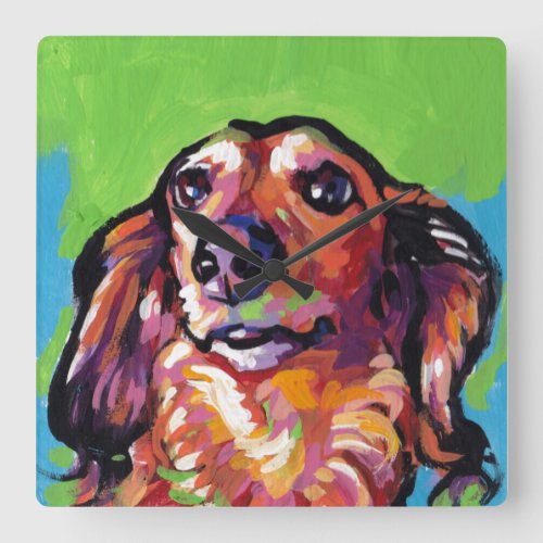 Fun DACHSHUND doxie dog bright colorful Pop Art Square Wall Clock