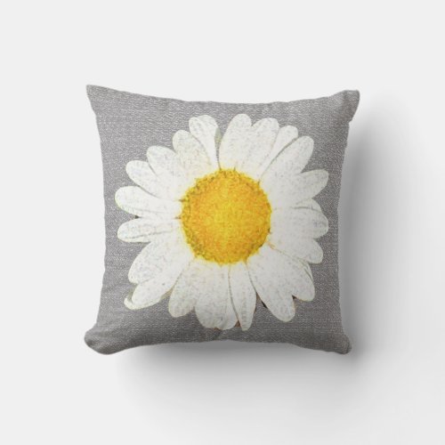 Fun Daisy in Grey White and Yellow Reversible Throw Pillow